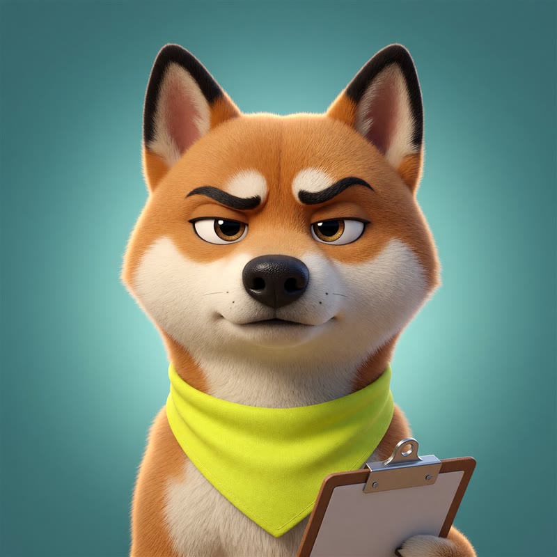 Kako, a 3D cartoon Shiba Inu in a neon bandana